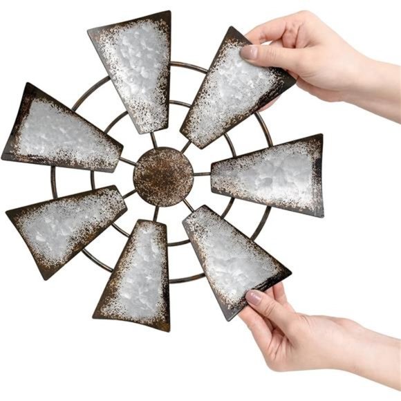 Farmhouse Wall Decor Wooden Home Sign with Metal Windmill for O Rustic Hanging - Picture 4 of 7